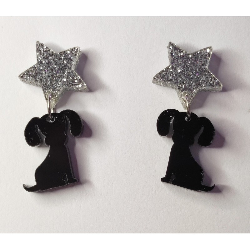 Pendientes perrito y estrella metacrilato