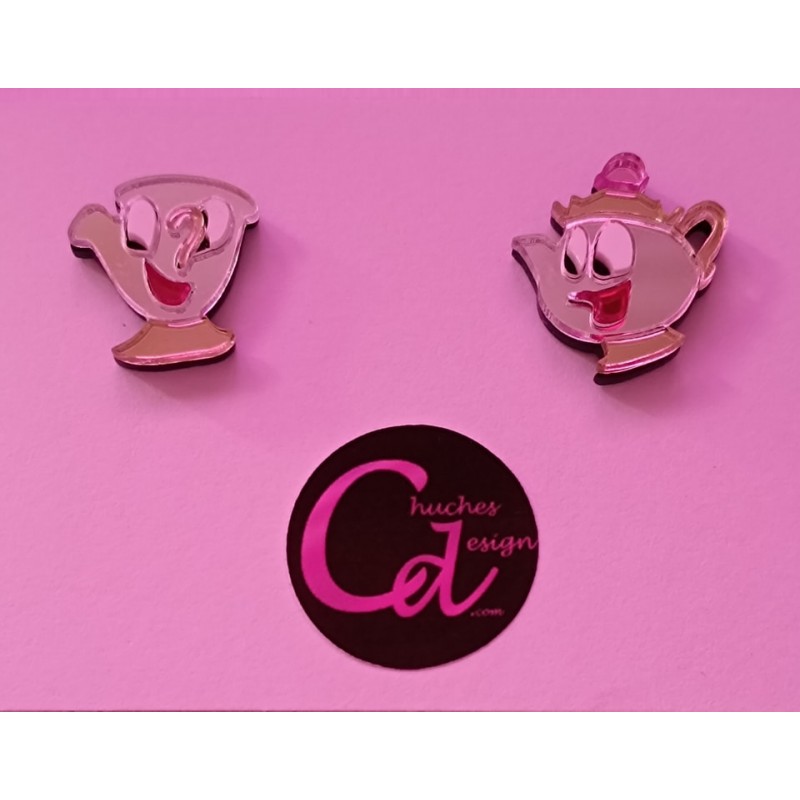 Pendientes mini taza y tetera metacrilato