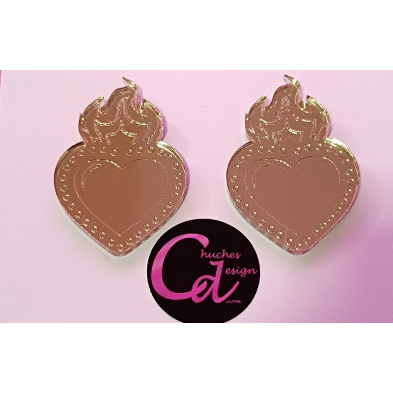 Pendientes corazon sagrado de metacrilato