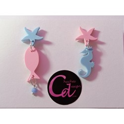 Pendientes caballito de mar y pez