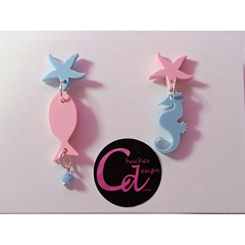 Pendientes caballito de mar y pez