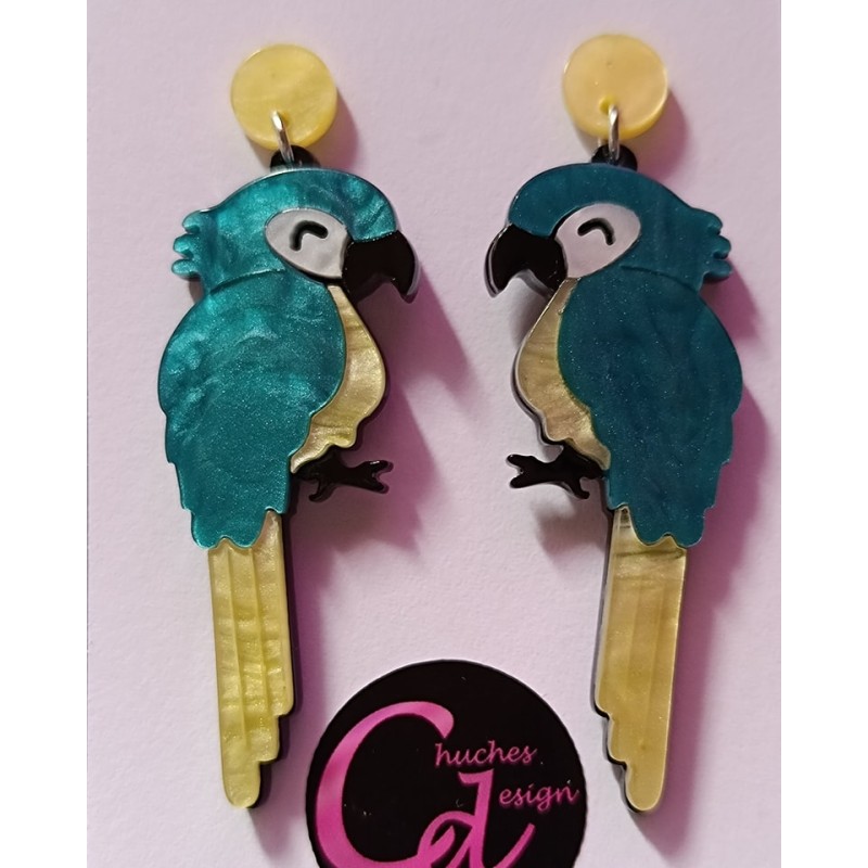 Pendientes loros de metacrilato turquesa
