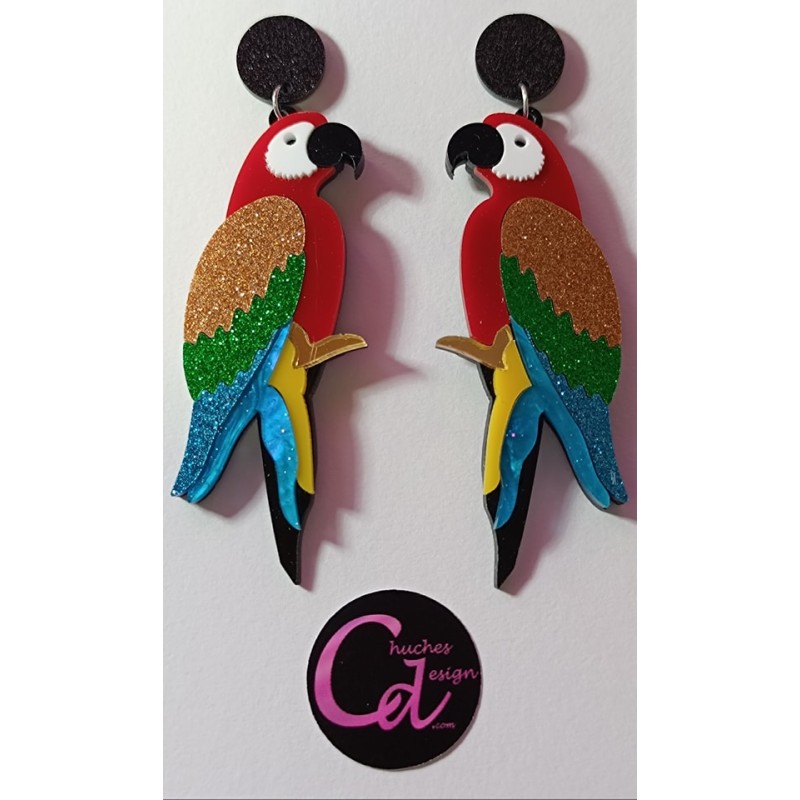 Pendientes loro de metacrilato