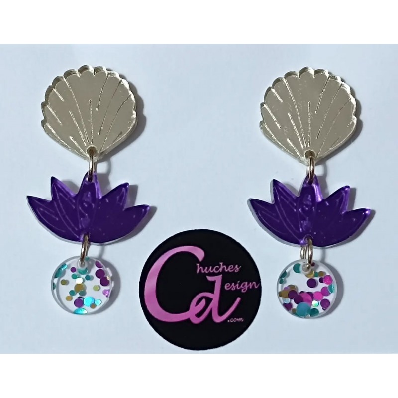 Pendientes flor de loto morado metacrilato