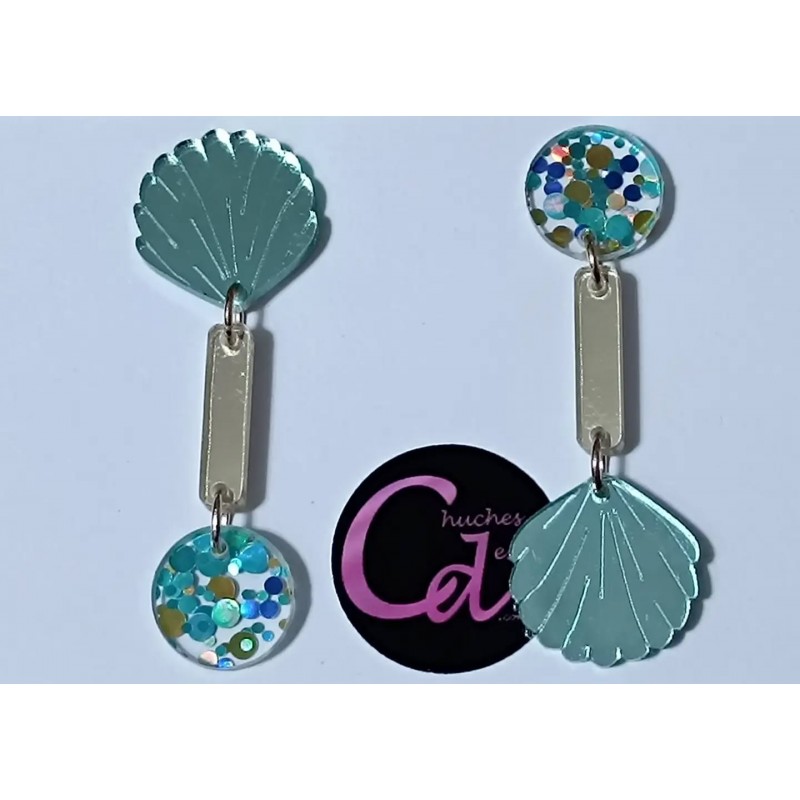 Pendientes conchas menta metacrilato