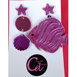 Pendientes pez morado y...